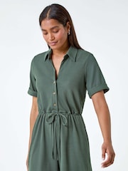 Roman Green Plain Ribbed Stretch Playsuit - Image 2 of 5