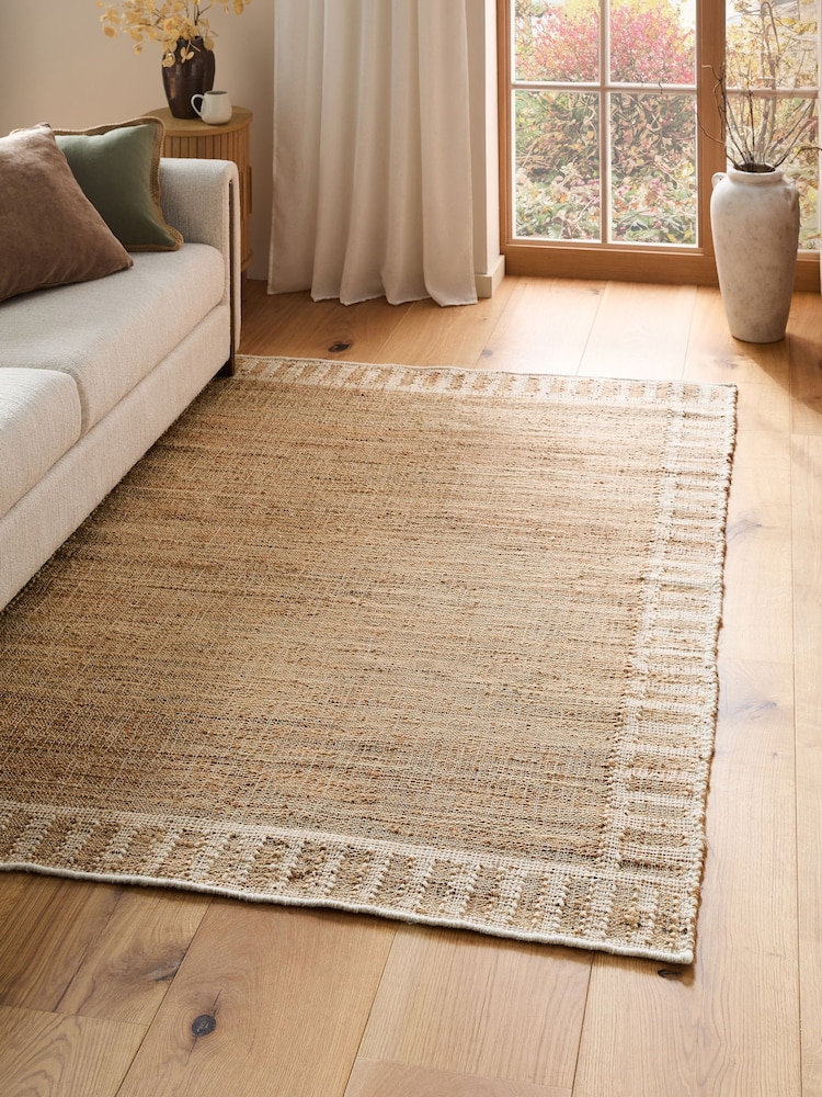 Light Natural Jute Stripe Border Rug - Image 1 of 5