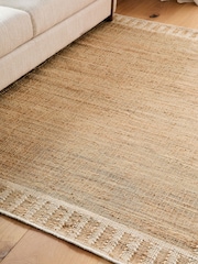Light Natural Jute Stripe Border Rug - Image 2 of 5