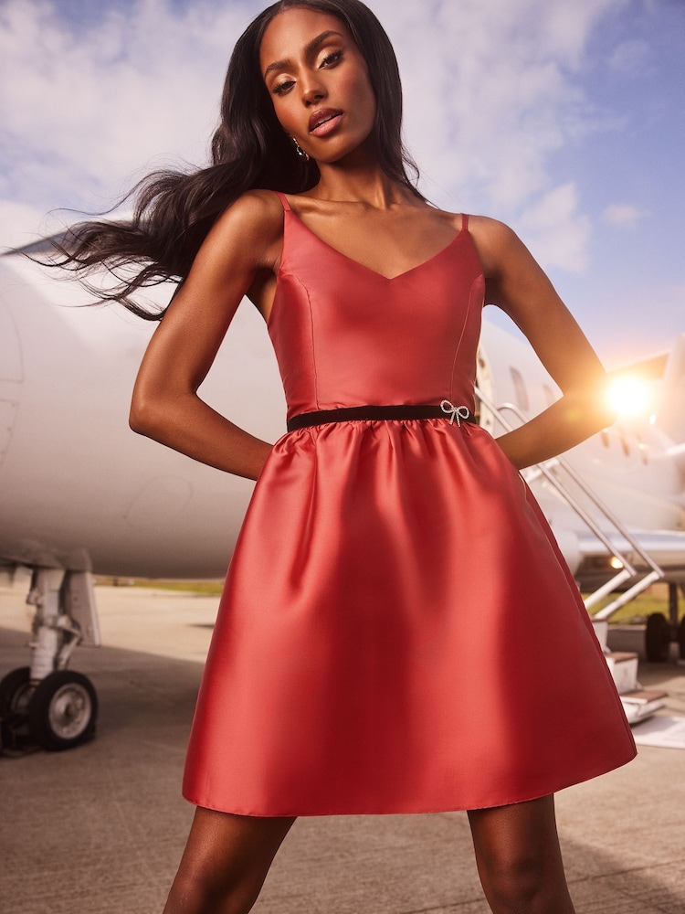 Lipsy Red Skater V Neck Cami Mini Dress - Image 2 of 4