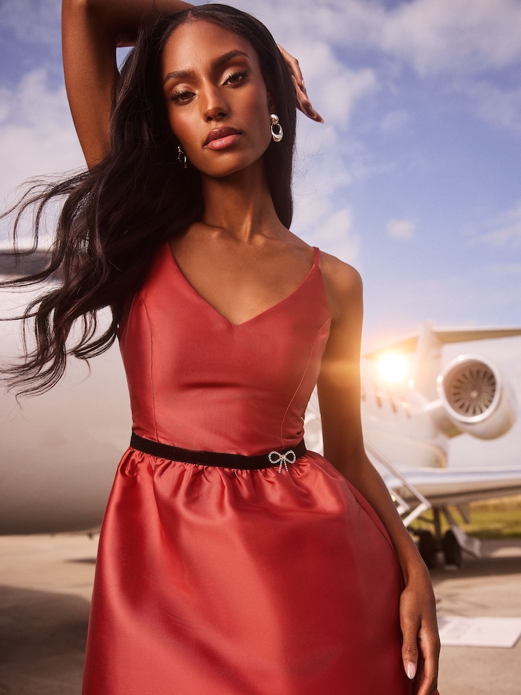 Lipsy Red Skater V Neck Cami Mini Dress - Image 4 of 4