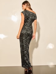 Lipsy Black Petite Off The Shoulder Slashed Sequin Maxi Dress - Image 4 of 4