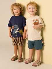 Navy/Stone Short Sleeve T-Shirt & Shorts Set 2 Pack (3mths-7yrs) (3mths-7yrs) - Image 1 of 6