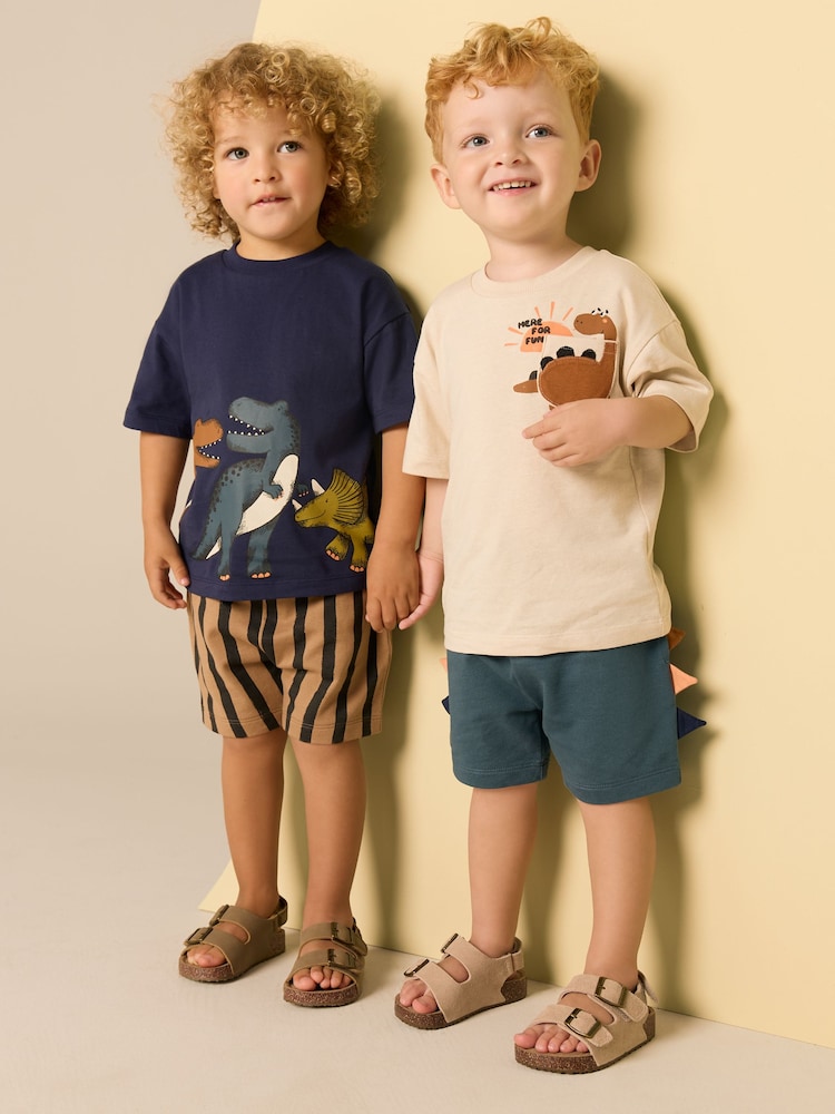 Navy/Stone Short Sleeve T-Shirt & Shorts Set 2 Pack (3mths-7yrs) (3mths-7yrs) - Image 1 of 6