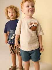 Navy/Stone Short Sleeve T-Shirt & Shorts Set 2 Pack (3mths-7yrs) (3mths-7yrs) - Image 3 of 6