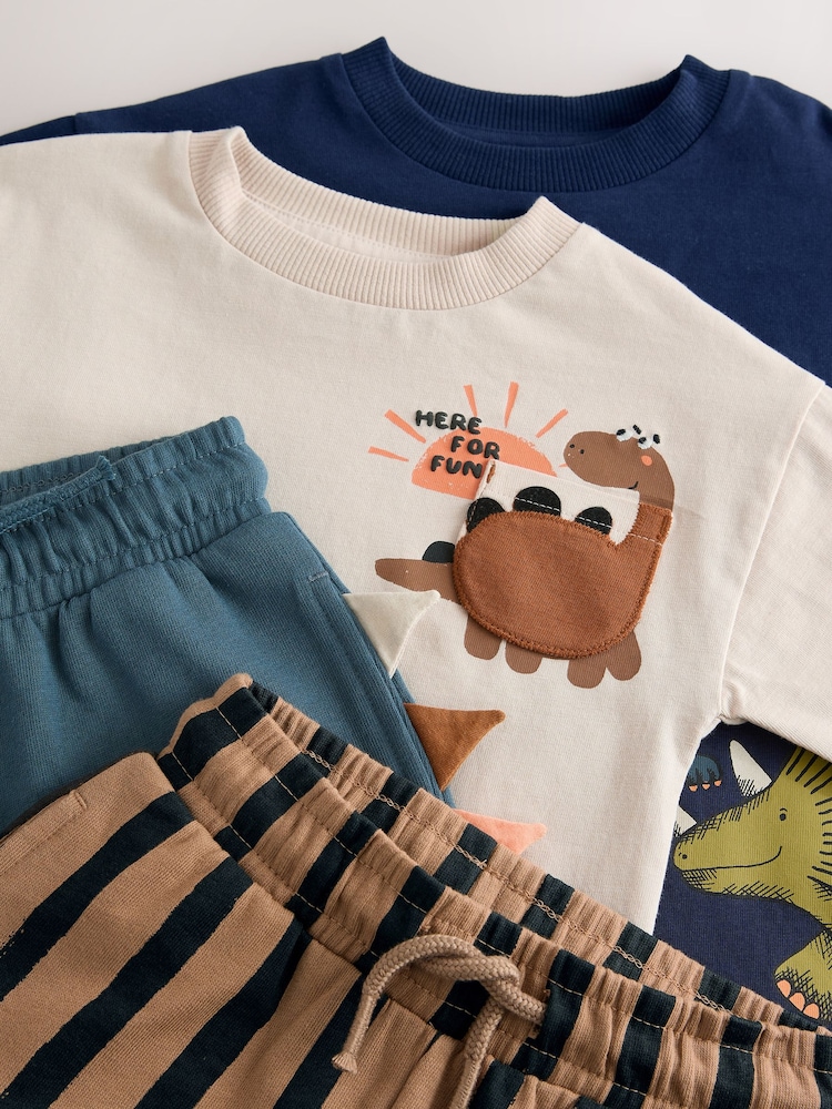 Navy/Stone Short Sleeve T-Shirt & Shorts Set 2 Pack (3mths-7yrs) (3mths-7yrs) - Image 5 of 6