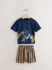 Navy/Stone Short Sleeve T-Shirt & Shorts Set 2 Pack (3mths-7yrs) (3mths-7yrs) - Image 7 of 10