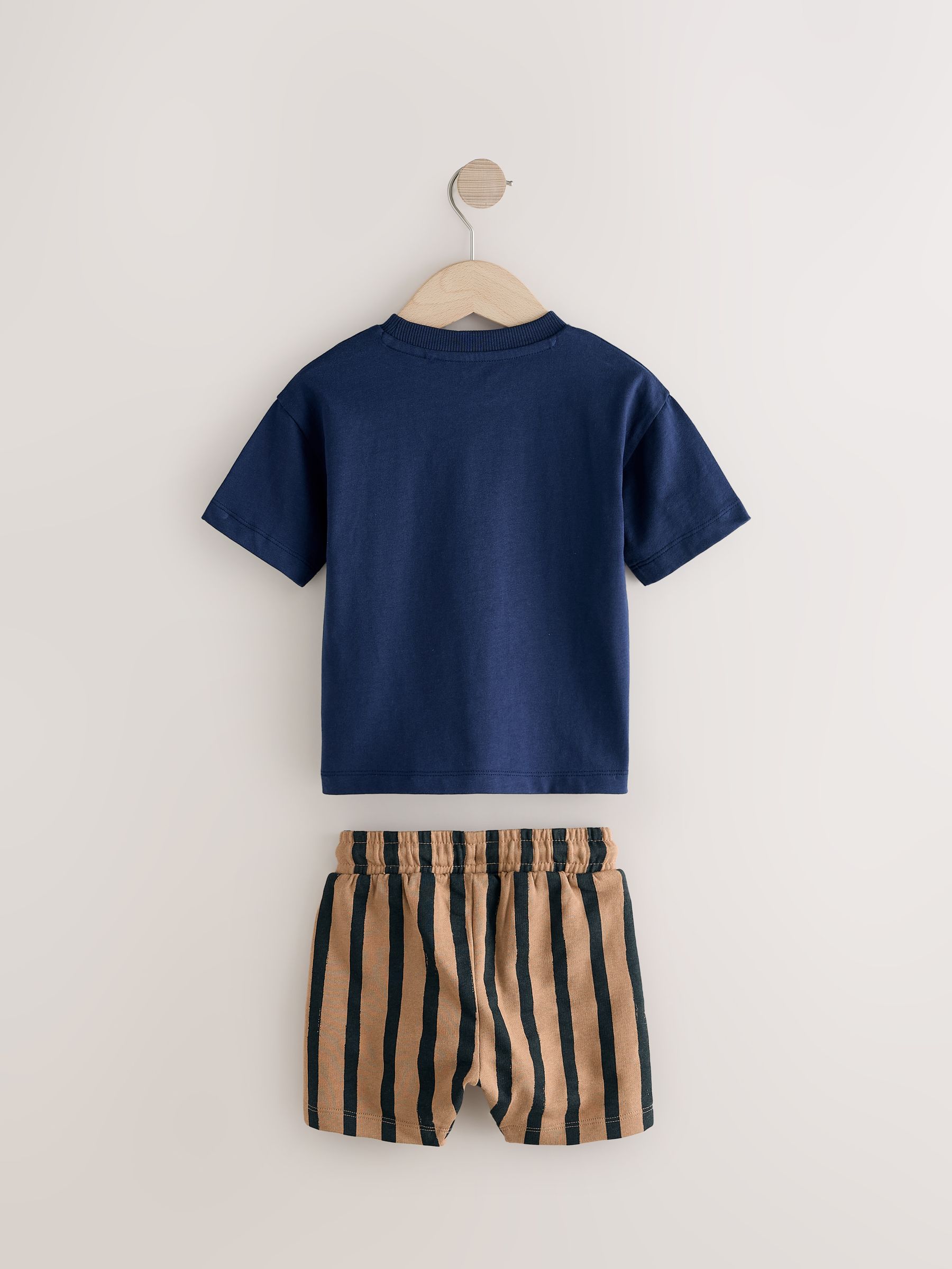 Buy Navy/Stone Short Sleeve T-Shirt & Shorts Set 2 Pack (3mths