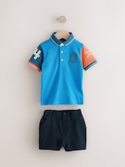 Blue/Orange Short Sleeve Polo Shirt And Shorts Set (3mths-7yrs) - Image 2 of 5