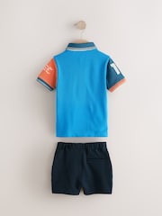 Blue/Orange Short Sleeve Polo Shirt And Shorts Set (3mths-7yrs) - Image 3 of 5
