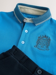 Blue/Orange Short Sleeve Polo Shirt And Shorts Set (3mths-7yrs) - Image 5 of 5