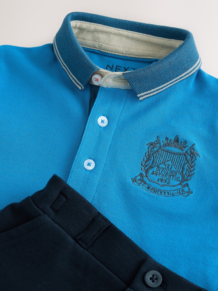 Blue/Orange Short Sleeve Polo Shirt And Shorts Set (3mths-7yrs) - Image 5 of 5