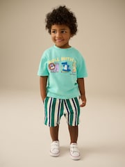 Mint Green Short Sleeve T-Shirt & Pattern Shorts Set (3mths-7yrs) - Image 1 of 9