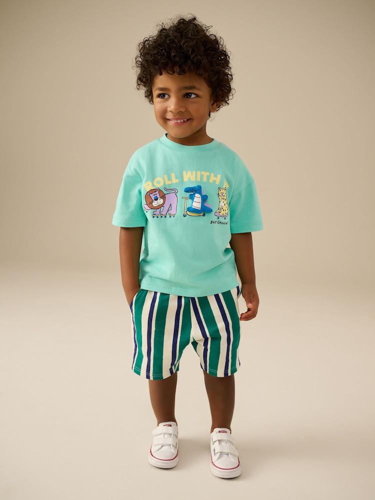 Mint Green Short Sleeve T-Shirt & Pattern Shorts Set (3mths-7yrs) - Image 1 of 9
