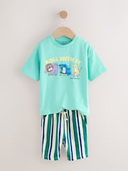 Mint Green Short Sleeve T-Shirt & Pattern Shorts Set (3mths-7yrs) - Image 6 of 9