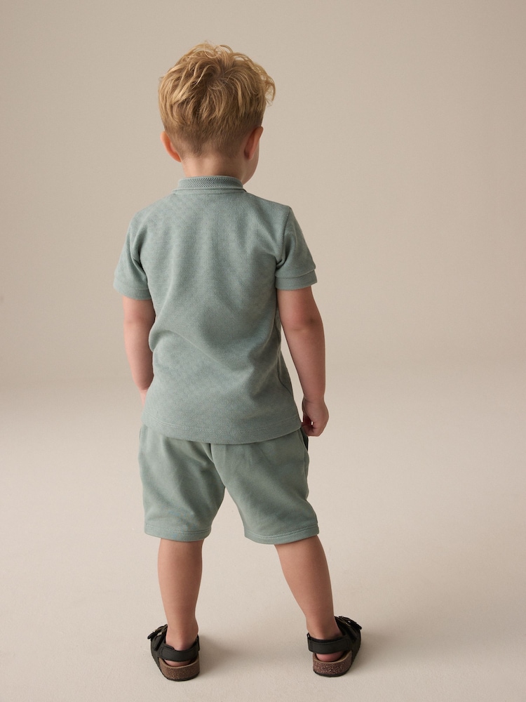 Vert sauge Vert Texture - Ensemble polo et short à col zippé Manchester Courts (3manches - ans7ans) - Image 3 of 7