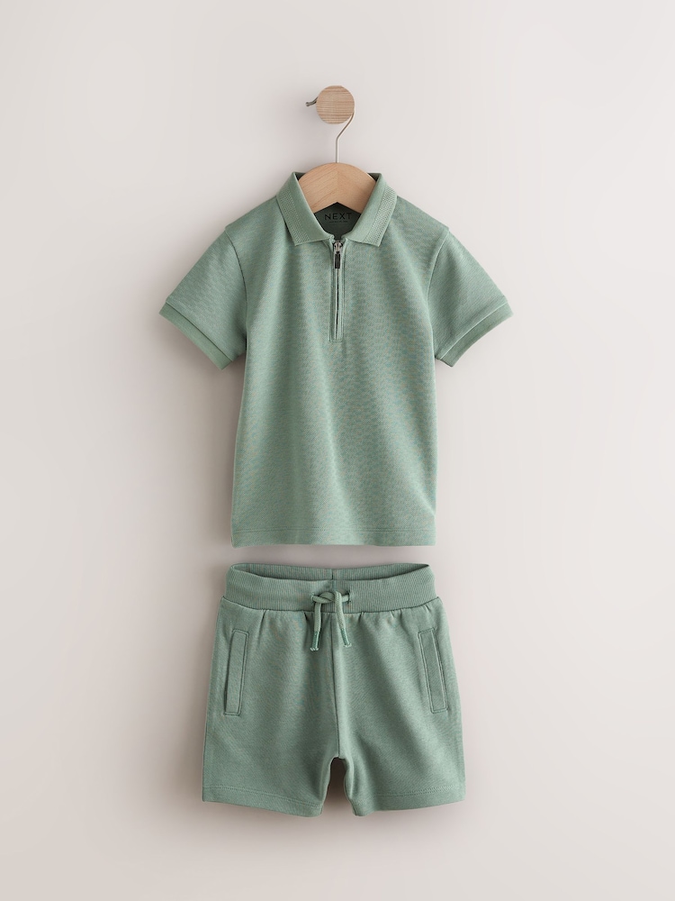 Vert sauge Vert Texture - Ensemble polo et short à col zippé Manchester Courts (3manches - ans7ans) - Image 4 of 7