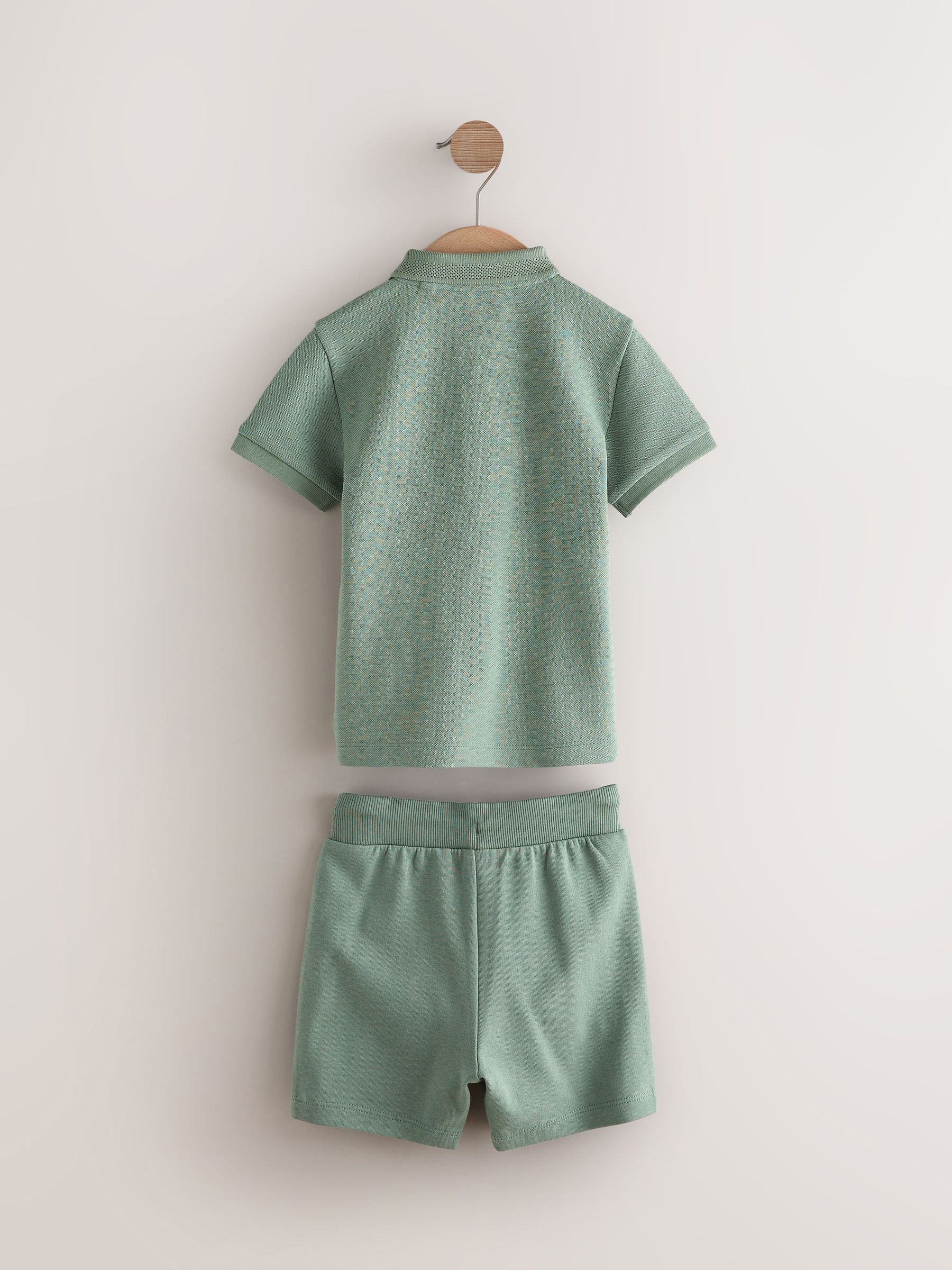 送料無料 ギフト Buy Sage Green Texture Short Sleeve Zip Neck Polo And Shorts レディースウェア