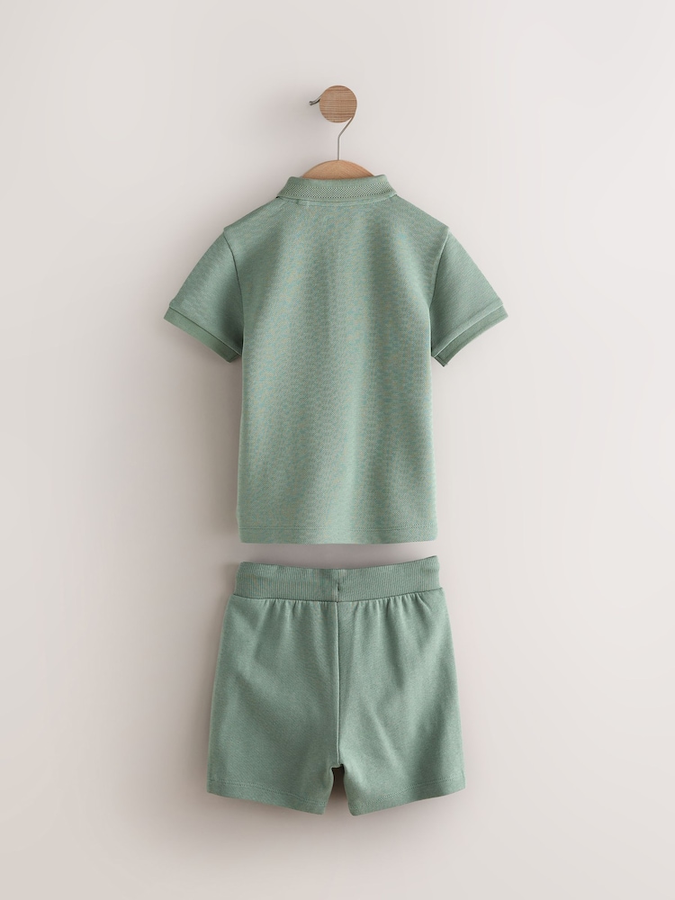 Vert sauge Vert Texture - Ensemble polo et short à col zippé Manchester Courts (3manches - ans7ans) - Image 5 of 7
