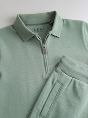 Sage Green Texture Short Sleeve Zip Neck Polo And Shorts Set (3mths-7yrs) - Image 7 of 7