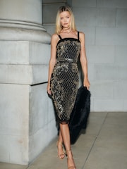 Lipsy Black Premium Hand Embellished Sequin Velvet Mix Midi Dress - Image 4 of 4