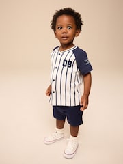 White/Navy Baseball Short Sleeve Jersey Shirt & Shorts Set (3mths-7yrs) (3mths-7yrs) - Image 1 of 10
