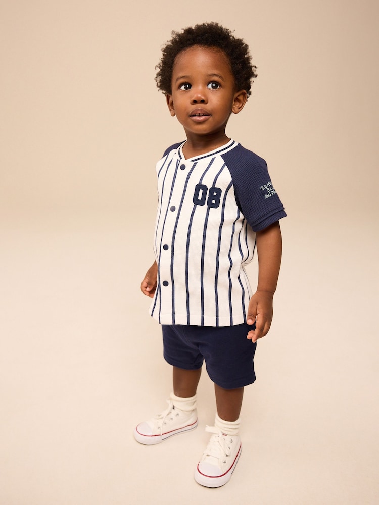 White/Navy Baseball Short Sleeve Jersey Shirt & Shorts Set (3mths-7yrs) (3mths-7yrs) - Image 1 of 10