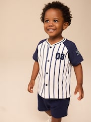 White/Navy Baseball Short Sleeve Jersey Shirt & Shorts Set (3mths-7yrs) (3mths-7yrs) - Image 2 of 10