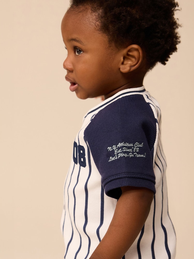 White/Navy Baseball Short Sleeve Jersey Shirt & Shorts Set (3mths-7yrs) (3mths-7yrs) - Image 5 of 10