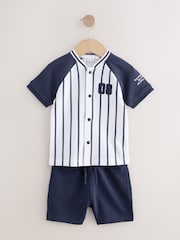 White/Navy Baseball Short Sleeve Jersey Shirt & Shorts Set (3mths-7yrs) (3mths-7yrs) - Image 6 of 10