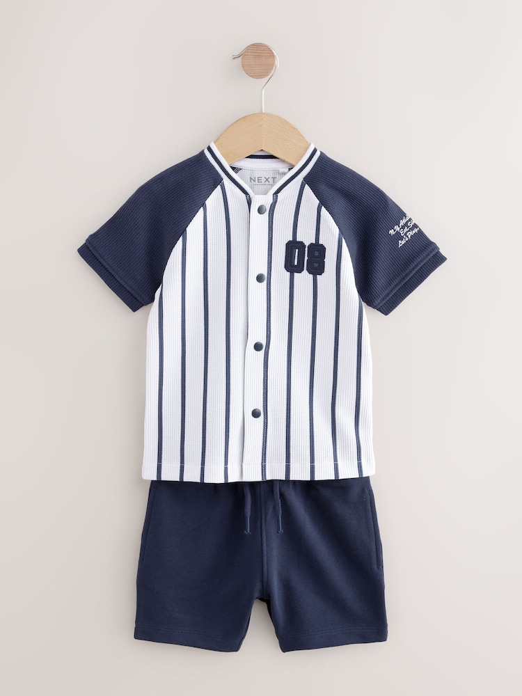 White/Navy Baseball Short Sleeve Jersey Shirt & Shorts Set (3mths-7yrs) (3mths-7yrs) - Image 6 of 10