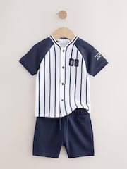 White/Navy Baseball Short Sleeve Jersey Shirt & Shorts Set (3mths-7yrs) (3mths-7yrs) - Image 7 of 10