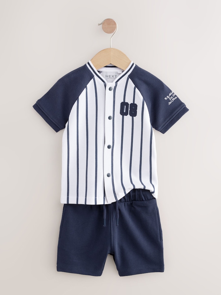 White/Navy Baseball Short Sleeve Jersey Shirt & Shorts Set (3mths-7yrs) (3mths-7yrs) - Image 7 of 10