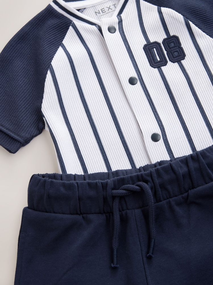 White/Navy Baseball Short Sleeve Jersey Shirt & Shorts Set (3mths-7yrs) (3mths-7yrs) - Image 9 of 10