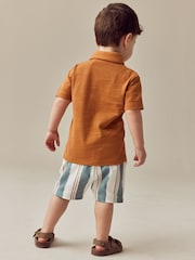 Rust Brown Short Sleeve Polo Shirt & Stripe Shorts Set (3mths-7yrs) - Image 3 of 6