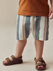 Rust Brown Short Sleeve Polo Shirt & Stripe Shorts Set (3mths-7yrs) - Image 4 of 6