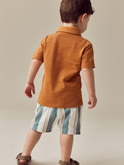 Rust Brown Short Sleeve Polo Shirt & Stripe Shorts Set (3mths-7yrs) - Image 6 of 6
