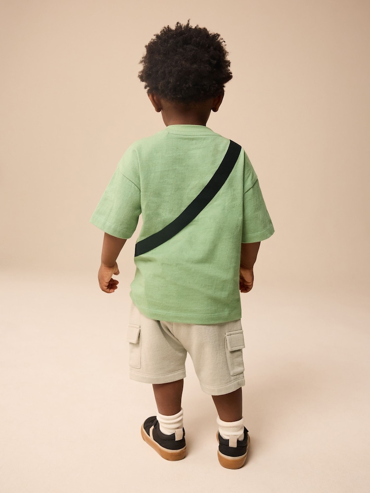 Khaki Green Short Sleeve Bumbag T-Shirt & Shorts Set (3mths-7yrs) - Image 8 of 8