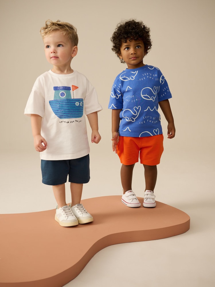 Blue 100% Cotton Short Sleeve T-Shirts & Shorts Set 3 Pack (3mths-7yrs) - Image 2 of 4