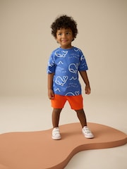 Blue 100% Cotton Short Sleeve T-Shirts & Shorts Set 3 Pack (3mths-7yrs) - Image 3 of 4