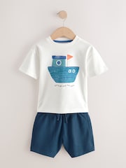 Blue Short Sleeve T-Shirts & Shorts Set 3 Pack (3mths-7yrs) - Image 9 of 11