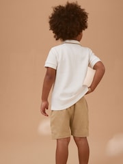Tan/White Short Sleeve Textured Polo Shirt and Shorts Set (3mths-7yrs) - Image 3 of 7