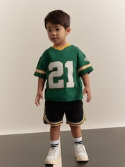 Green American Football Short Sleeve Jersey Shirt & Shorts Set (3mths-7yrs) (3mths-7yrs) - Image 1 of 12