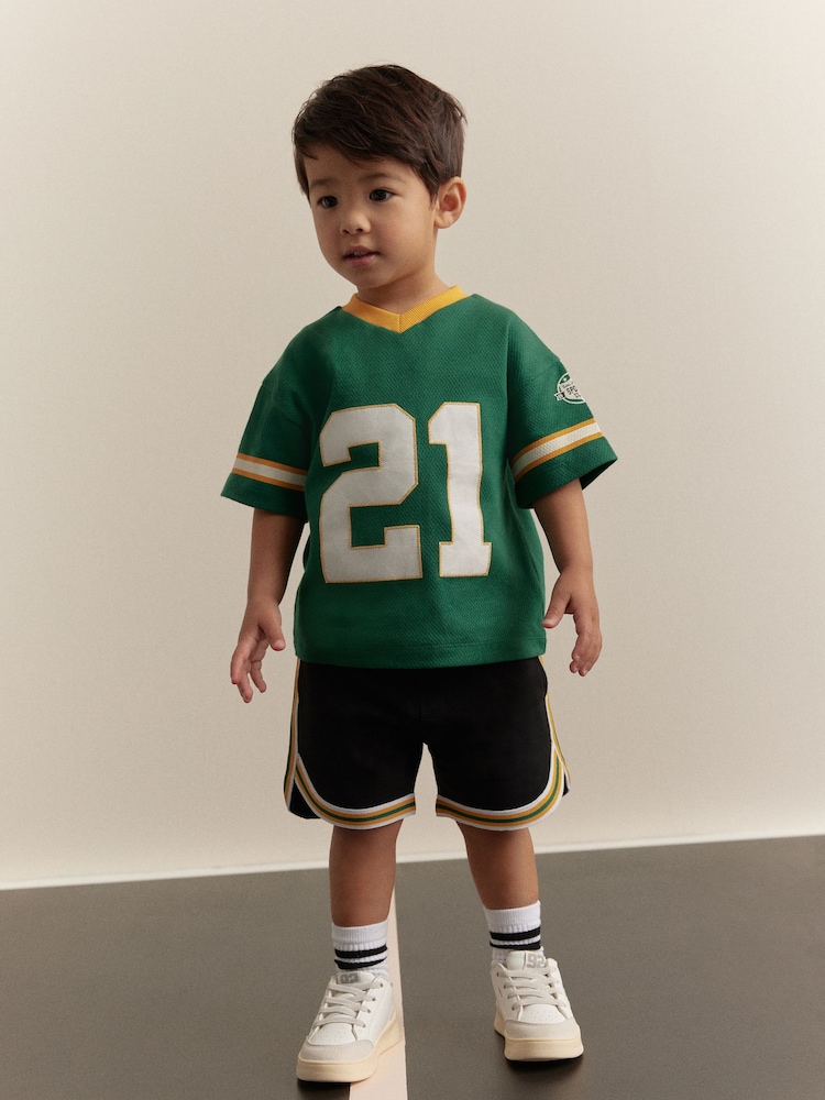 Green American Football Short Sleeve Jersey Shirt & Shorts Set (3mths-7yrs) (3mths-7yrs) - Image 1 of 12