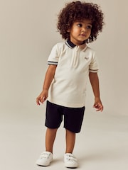 Tan Brown Short Sleeve Zip Neck Polo And Shorts Set (3mths-7yrs) - Image 1 of 4