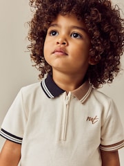 Tan Brown Short Sleeve Zip Neck Polo And Shorts Set (3mths-7yrs) - Image 2 of 4