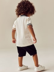 Tan Brown Short Sleeve Zip Neck Polo And Shorts Set (3mths-7yrs) - Image 3 of 4