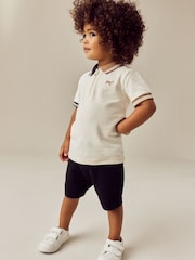 Tan Brown Short Sleeve Zip Neck Polo And Shorts Set (3mths-7yrs) - Image 4 of 4