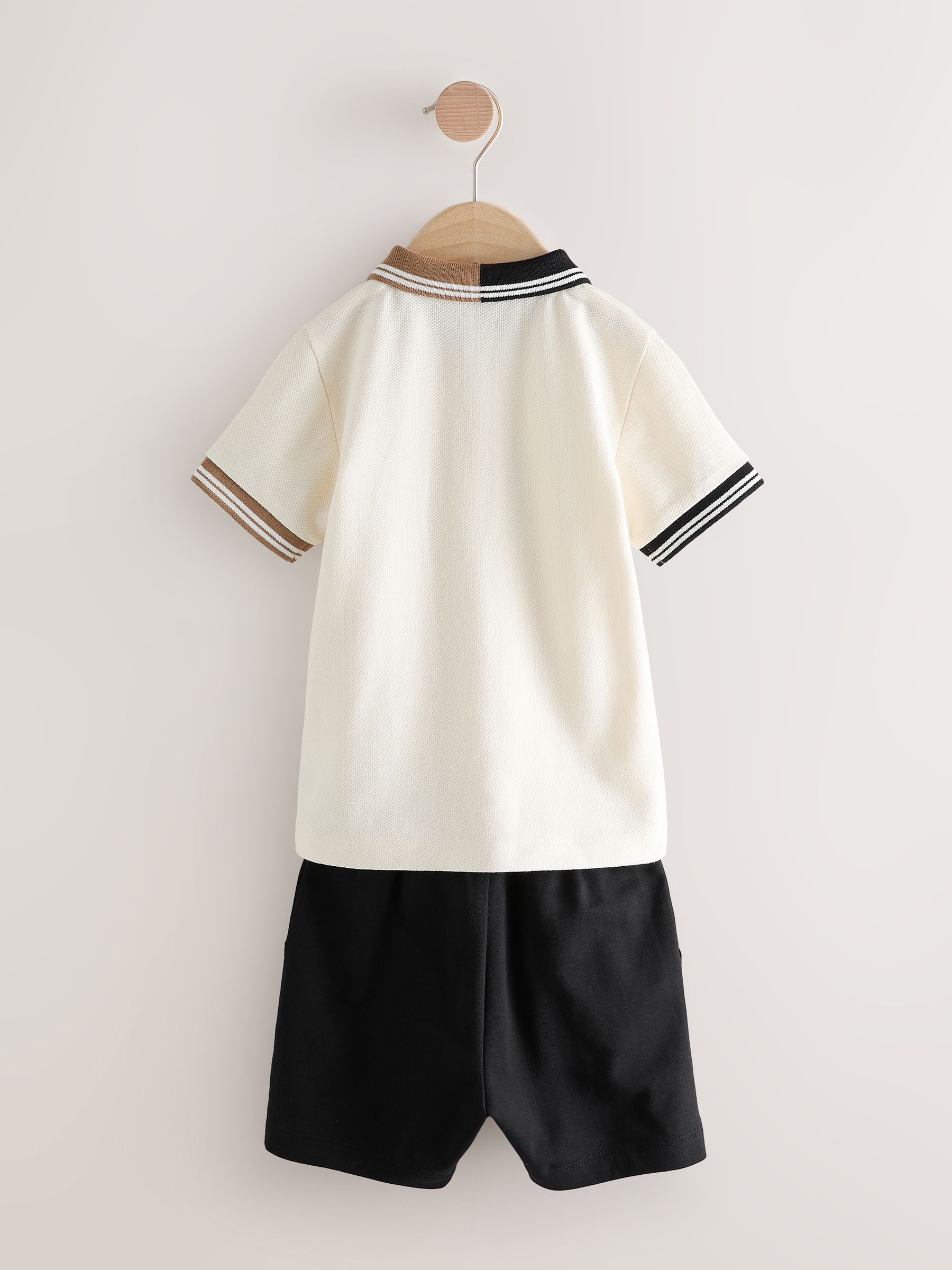 Buy Tan Brown Short Sleeve Zip Neck Polo Shirt And Shorts Set