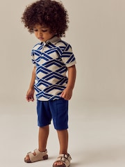 Blue Abstract Print Short Sleeve Polo Shirt And Shorts Set (3mths-7yrs) - Image 1 of 8